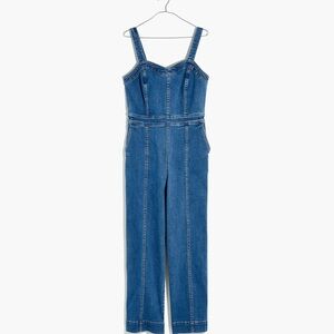 Denim Seamed Wide-Leg Jumpsuit in Saville Wash